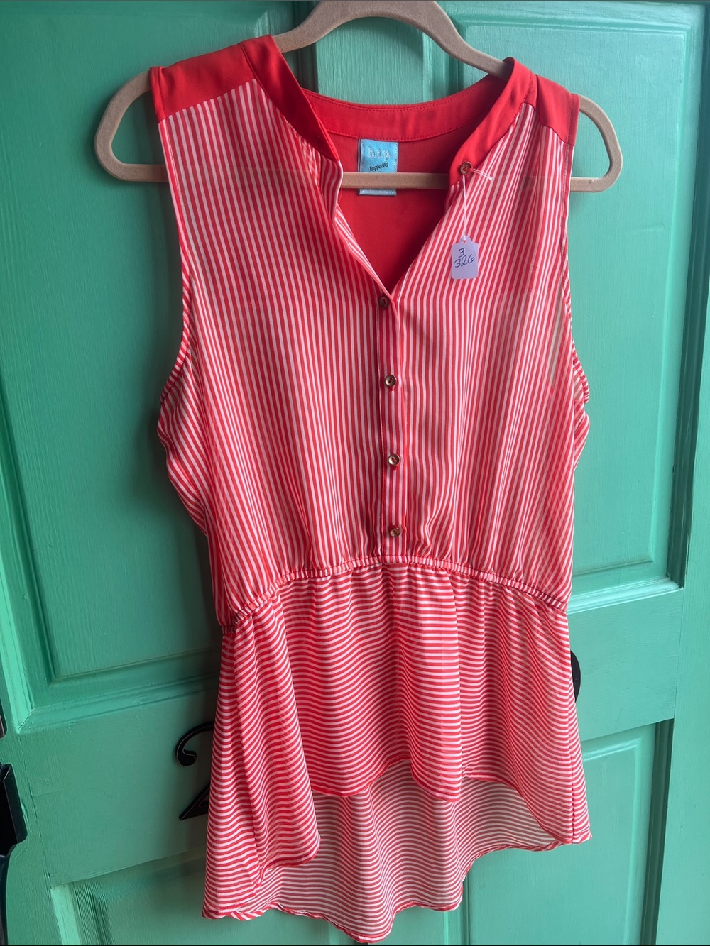 Sleeveless orange Striped Button-Front Peplum Tank h.i.p. Large